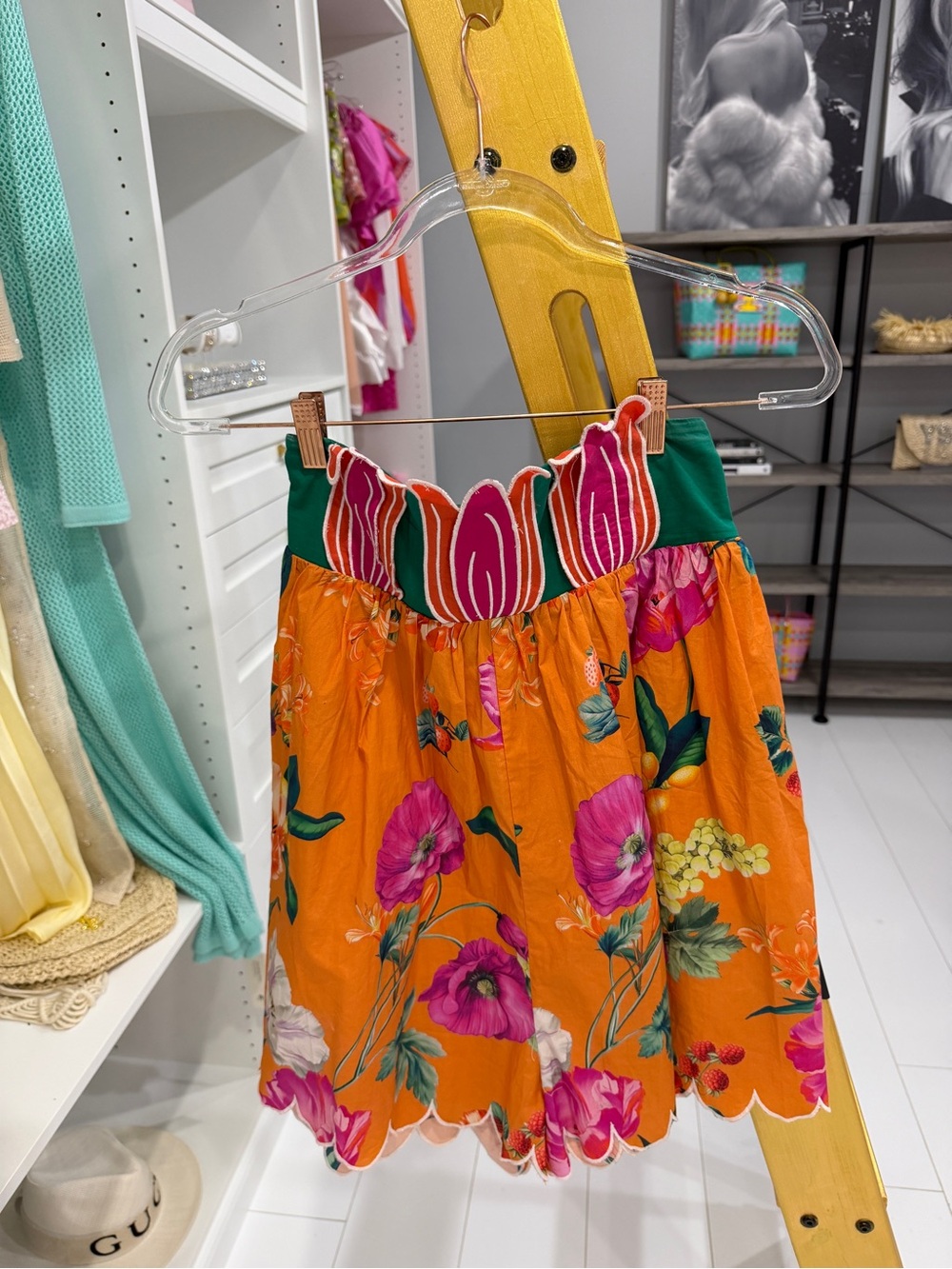 Bright Orange Floral Scalloped Romper by